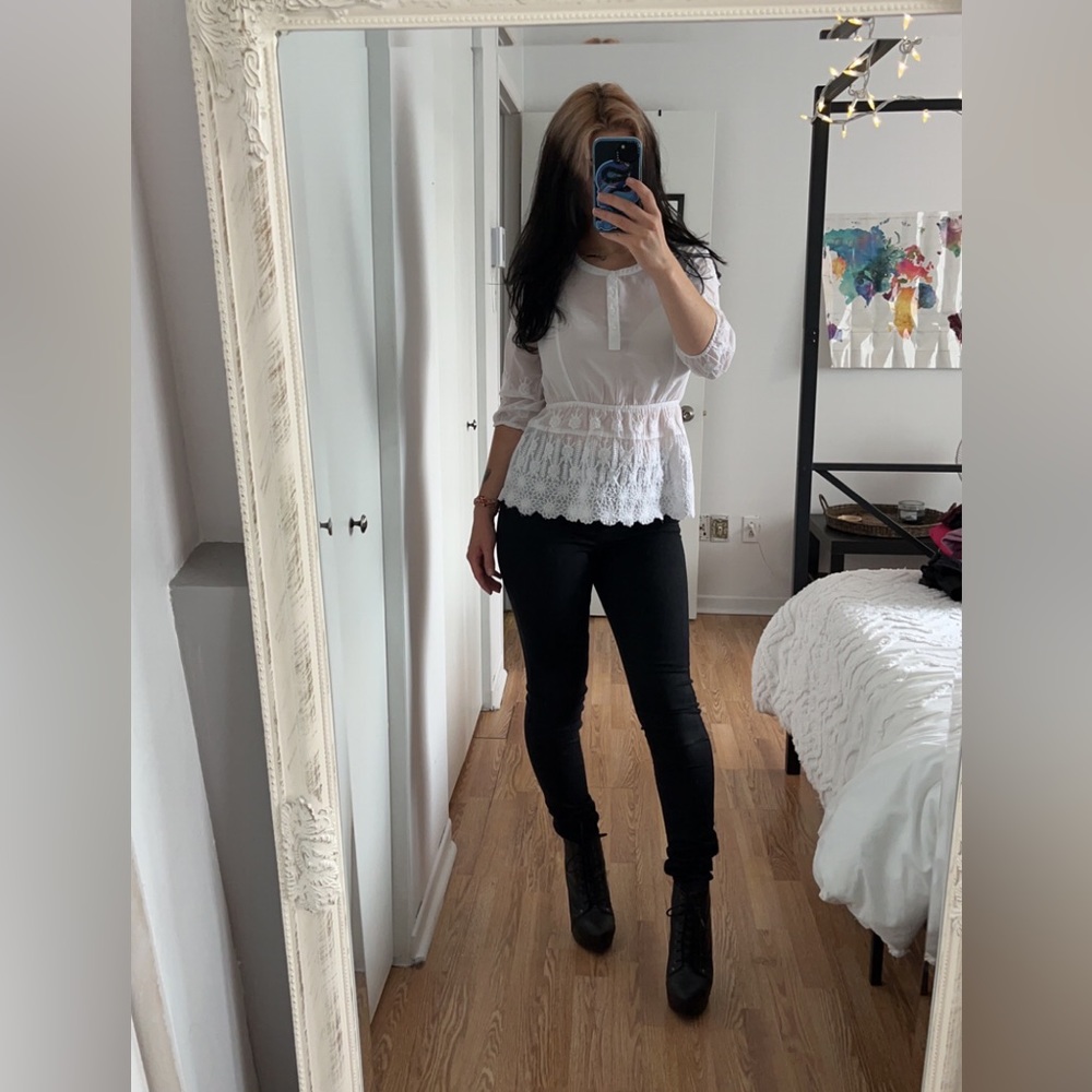 Delicate Sheer White Guess Peplum Blouse